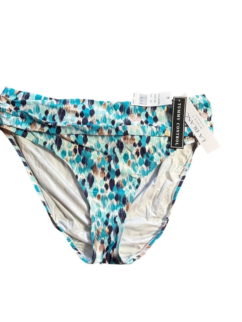 LA BLANCA seaglass shirred band hipster plus size 16W full coverage bottoms NWT